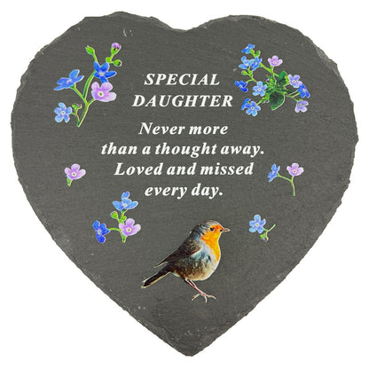 Special Daughter Graveside Memorial Robin Slate Love Heart Grave Plaque Stepping Stone Ornament Decoration