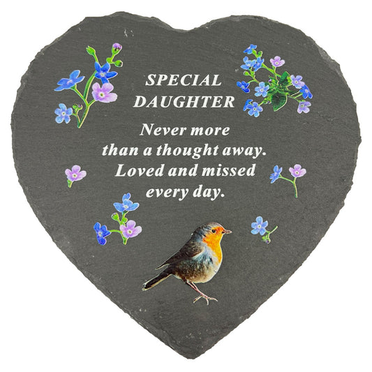 Special Daughter Graveside Memorial Robin Slate Love Heart Grave Plaque Stepping Stone Ornament Decoration