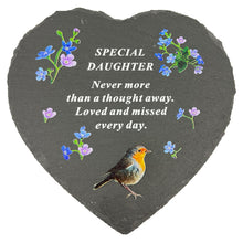 Load image into Gallery viewer, Special Daughter Graveside Memorial Robin Slate Love Heart Grave Plaque Stepping Stone Ornament Decoration