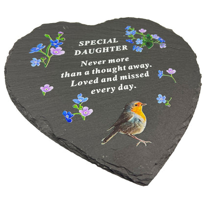 Special Daughter Graveside Memorial Robin Slate Love Heart Grave Plaque Stepping Stone Ornament Decoration