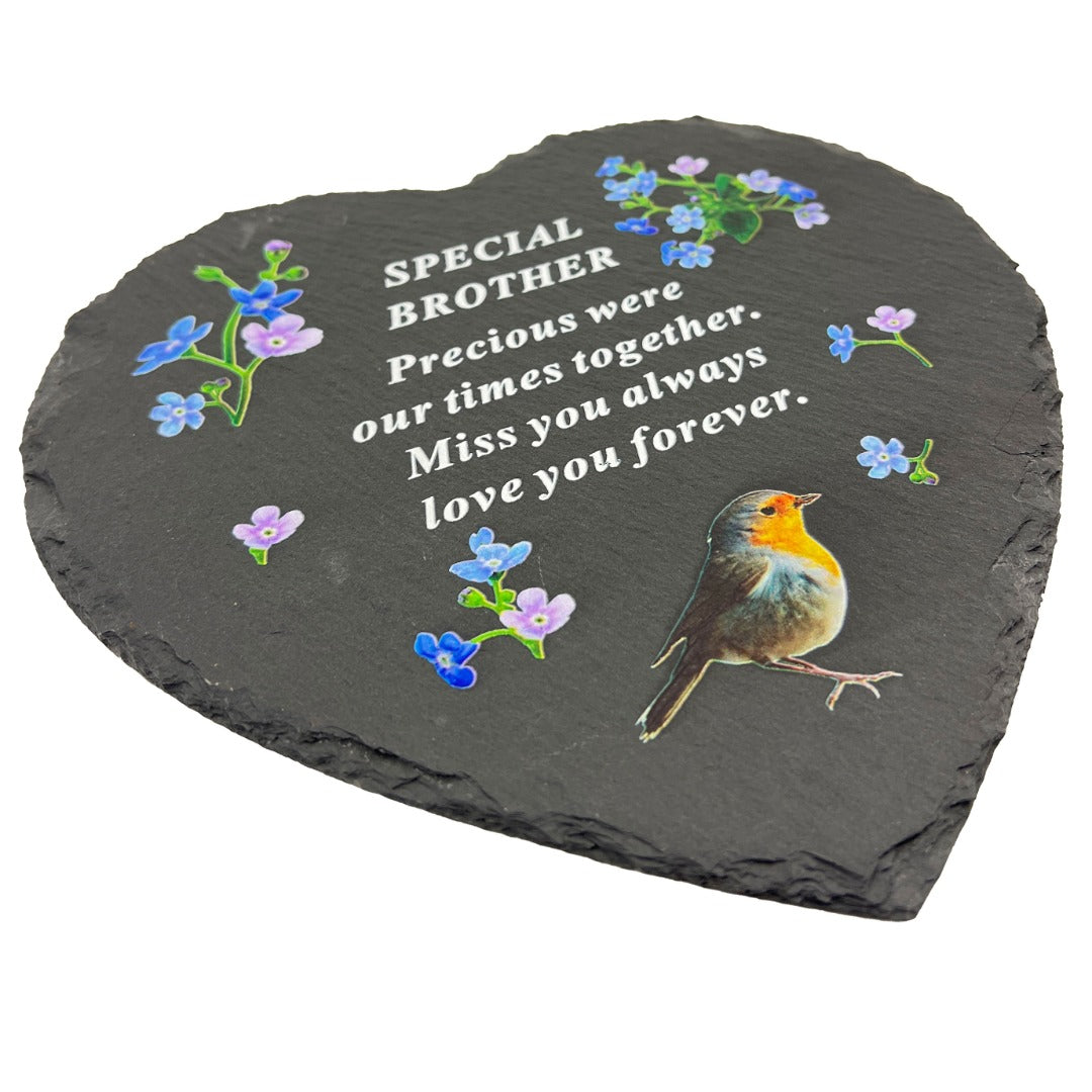 Special Brother Graveside Memorial Robin Slate Love Heart Grave Plaque Stepping Stone Ornament Decoration