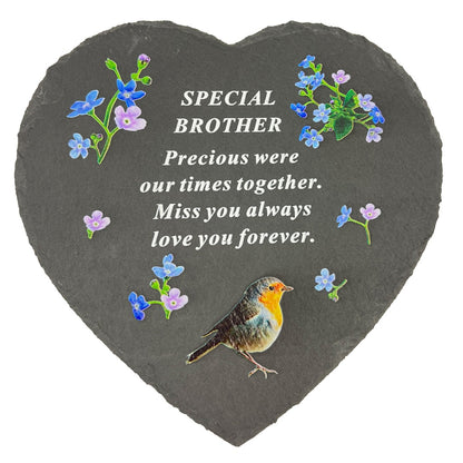 Special Brother Graveside Memorial Robin Slate Love Heart Grave Plaque Stepping Stone Ornament Decoration