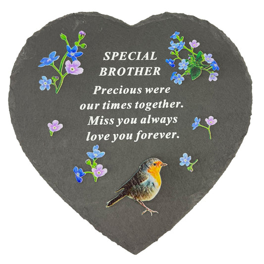 Special Brother Graveside Memorial Robin Slate Love Heart Grave Plaque Stepping Stone Ornament Decoration