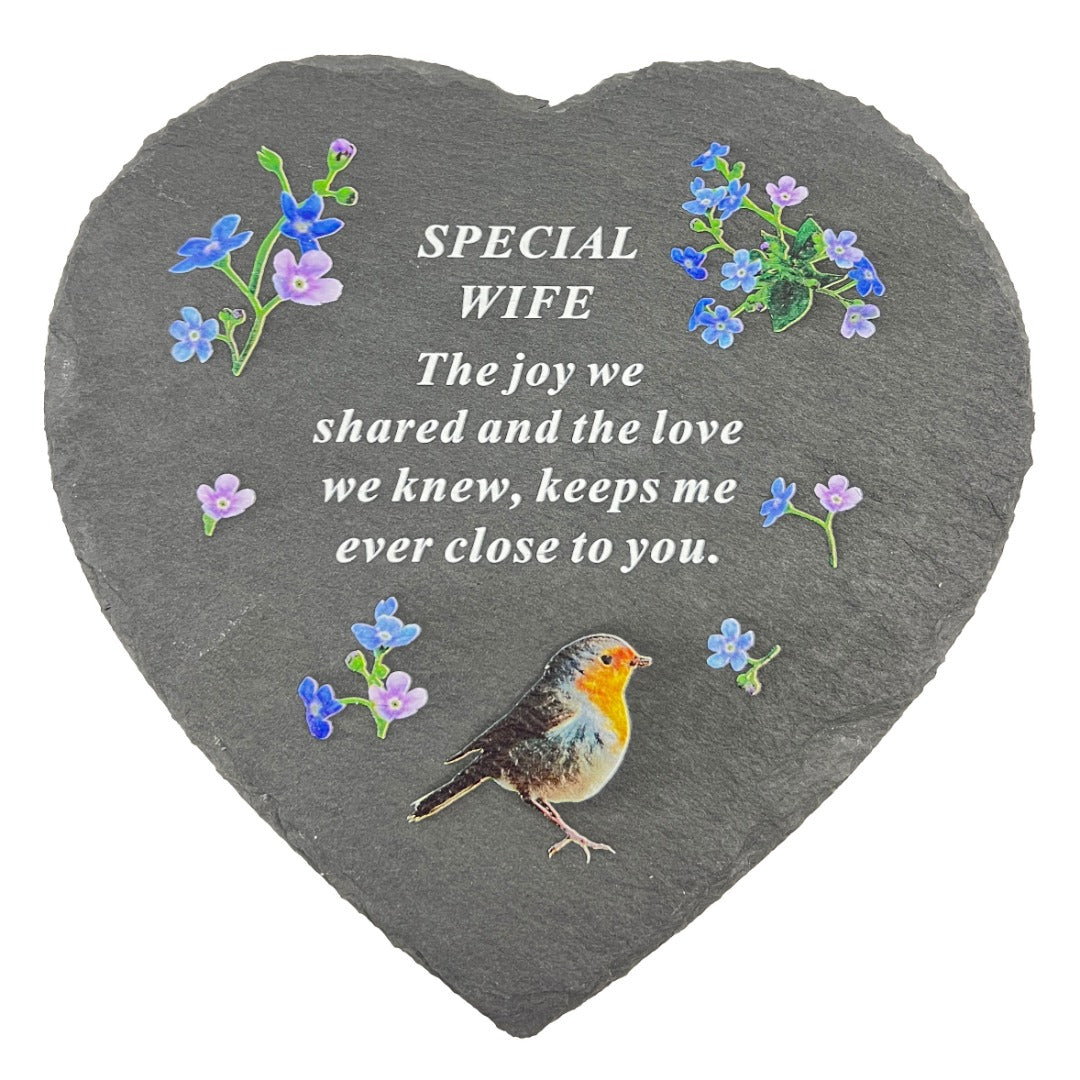 Special Wife Graveside Memorial Robin Slate Love Heart Grave Plaque Stepping Stone Ornament Decoration