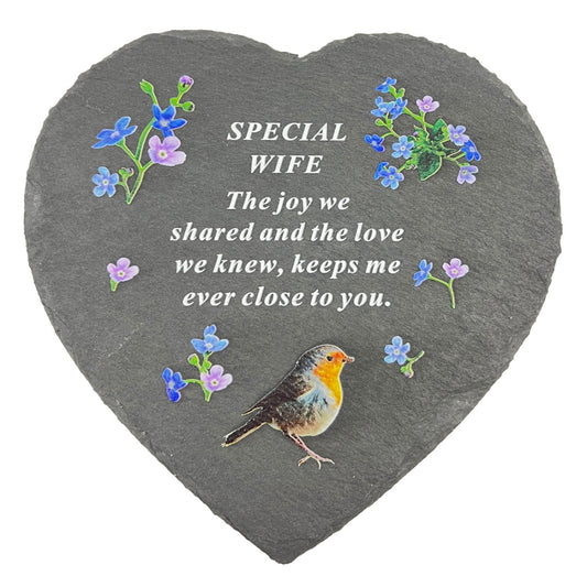 Special Wife Graveside Memorial Robin Slate Love Heart Grave Plaque Stepping Stone Ornament Decoration