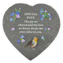 Load image into Gallery viewer, Special Wife Graveside Memorial Robin Slate Love Heart Grave Plaque Stepping Stone Ornament Decoration