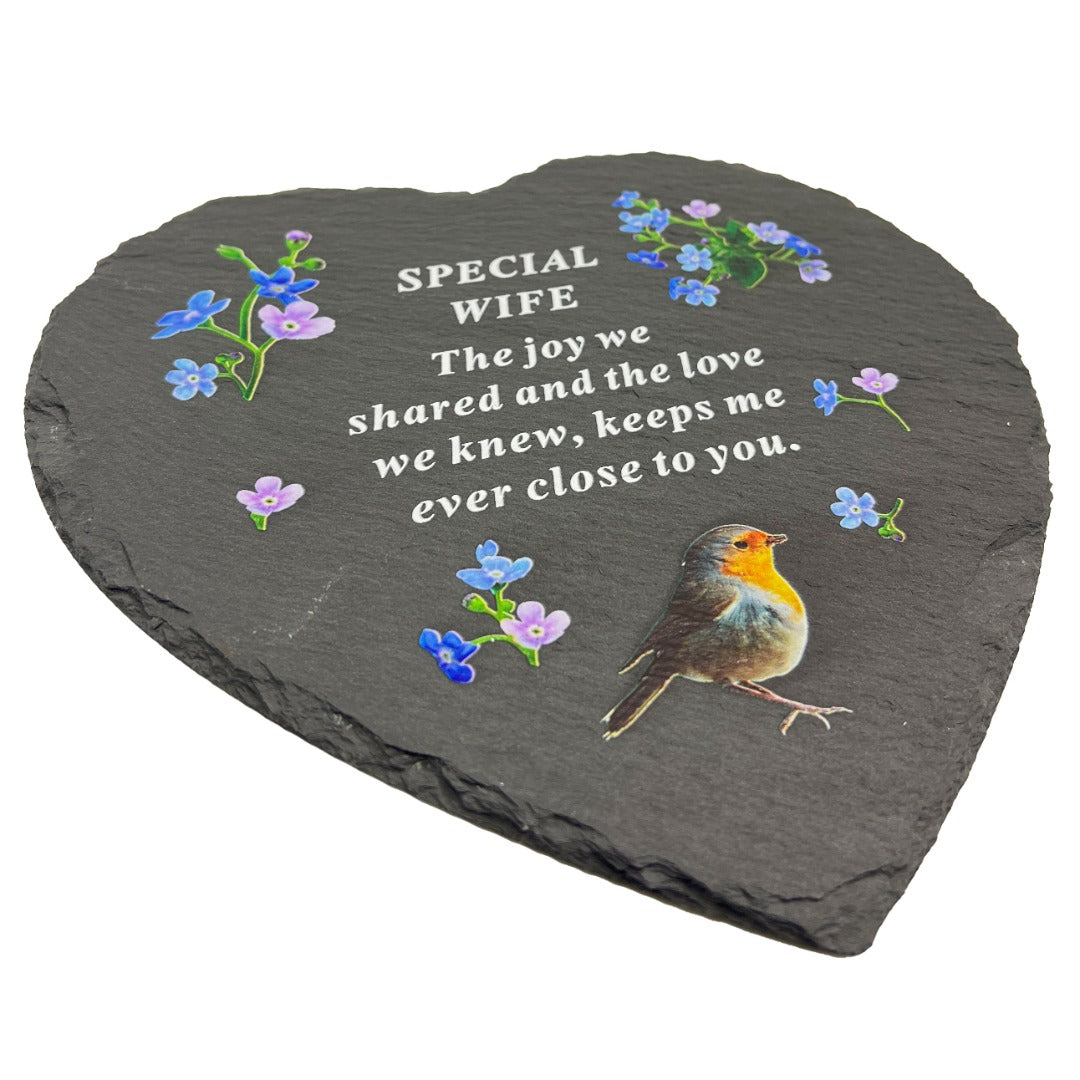 Special Wife Graveside Memorial Robin Slate Love Heart Grave Plaque Stepping Stone Ornament Decoration