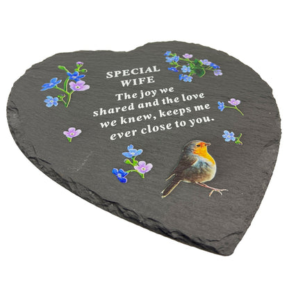 Special Wife Graveside Memorial Robin Slate Love Heart Grave Plaque Stepping Stone Ornament Decoration