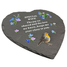 Load image into Gallery viewer, Special Wife Graveside Memorial Robin Slate Love Heart Grave Plaque Stepping Stone Ornament Decoration