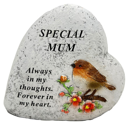 Special Mum Graveside Memorial Love Heart Robin Floral Grave Plaque Ornament Decoration