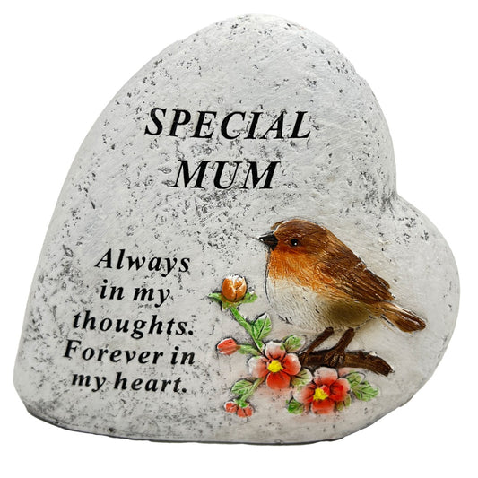 Special Mum Graveside Memorial Love Heart Robin Floral Grave Plaque Ornament Decoration