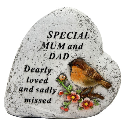 Special Mum and Dad Graveside Memorial Love Heart Robin Floral Grave Plaque Ornament Decoration