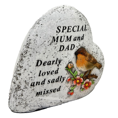 Special Mum and Dad Graveside Memorial Love Heart Robin Floral Grave Plaque Ornament Decoration