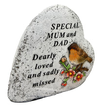 Load image into Gallery viewer, Special Mum and Dad Graveside Memorial Love Heart Robin Floral Grave Plaque Ornament Decoration