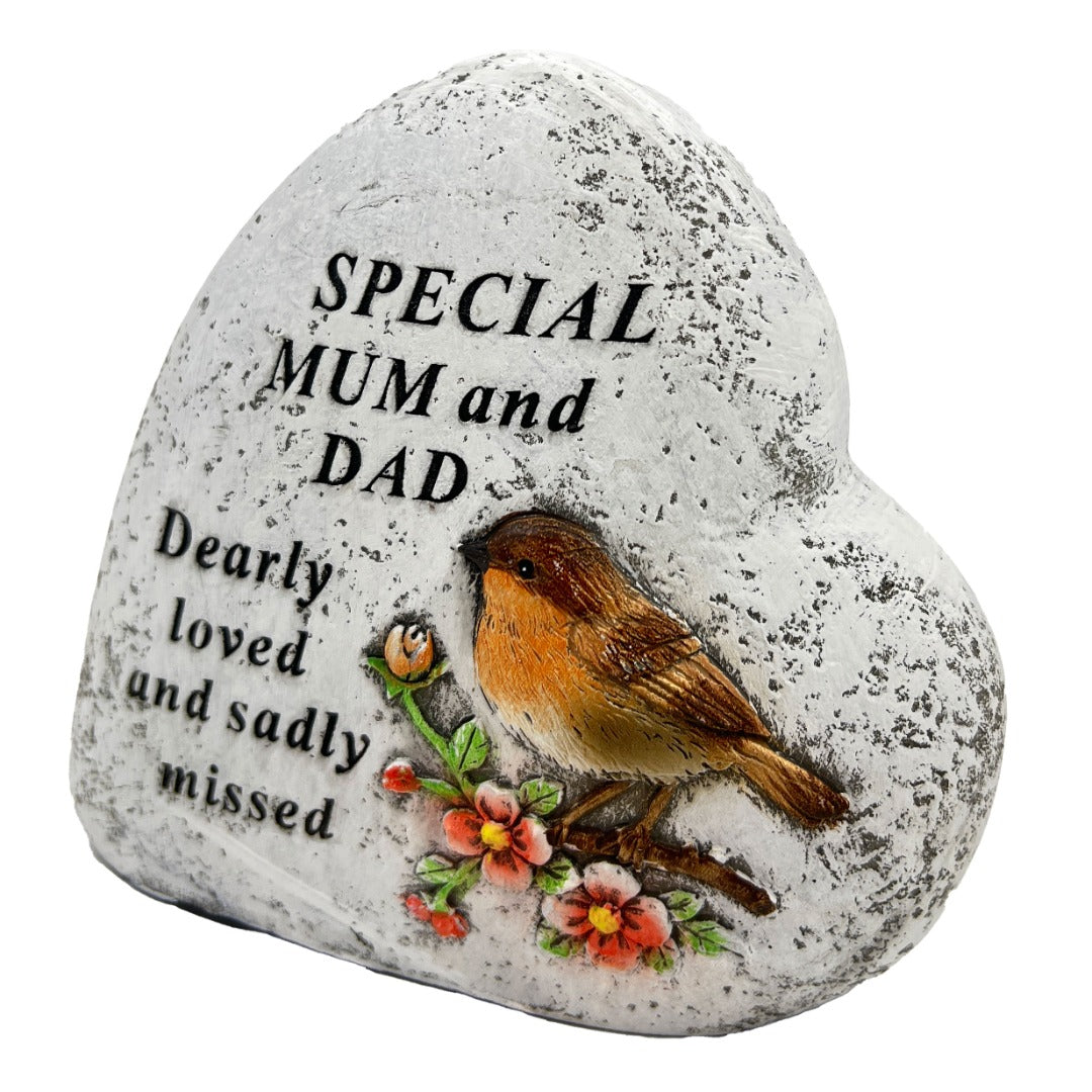 Special Mum and Dad Graveside Memorial Love Heart Robin Floral Grave Plaque Ornament Decoration