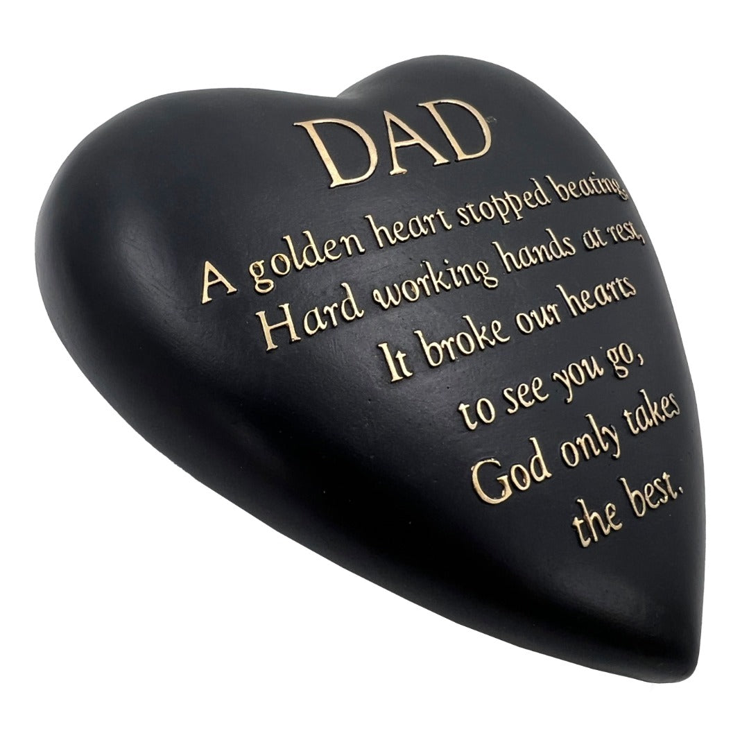 DAD Graveside Memorial Black Gold Love Golden Heart Grave Plaque Ornament Decoration
