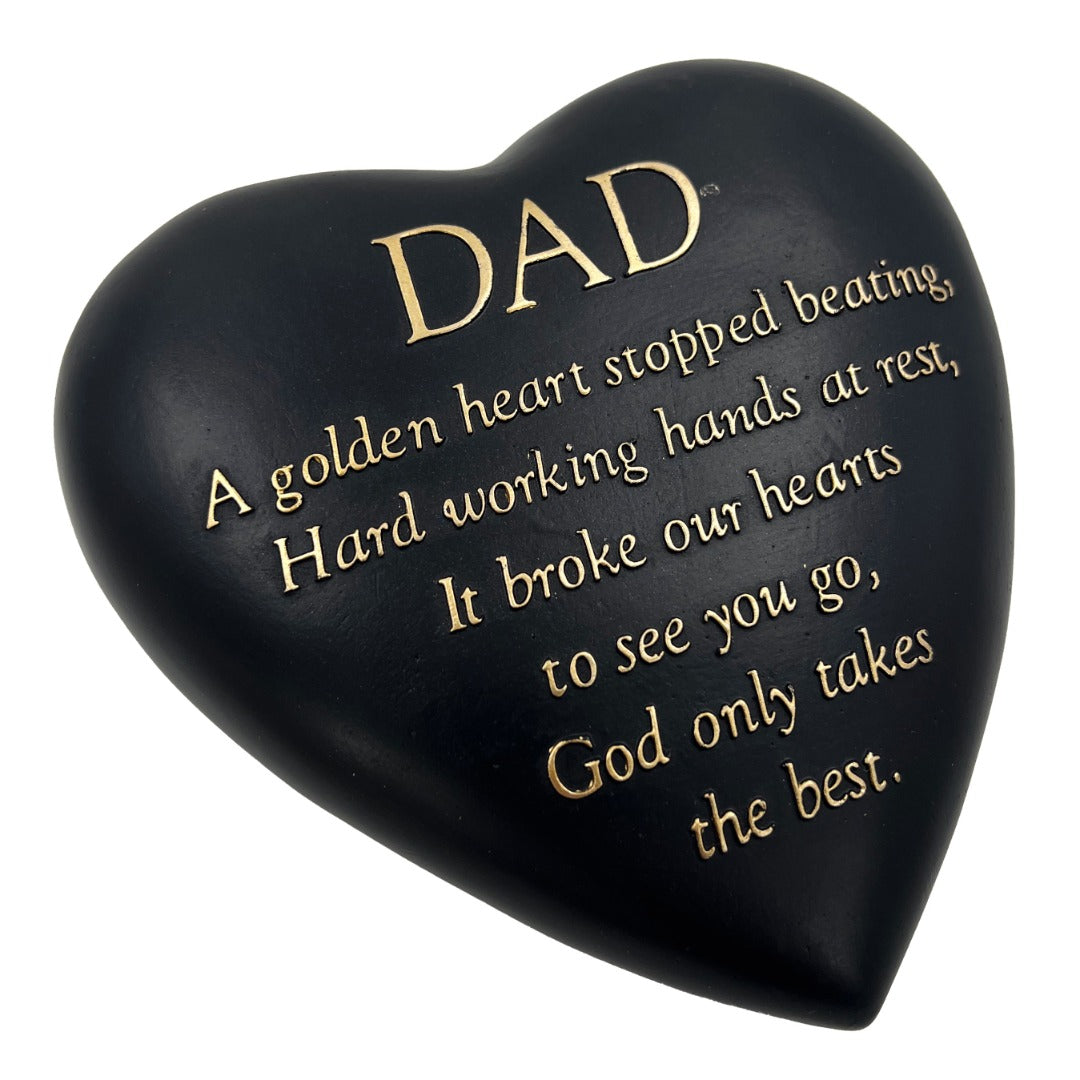 DAD Graveside Memorial Black Gold Love Golden Heart Grave Plaque Ornament Decoration