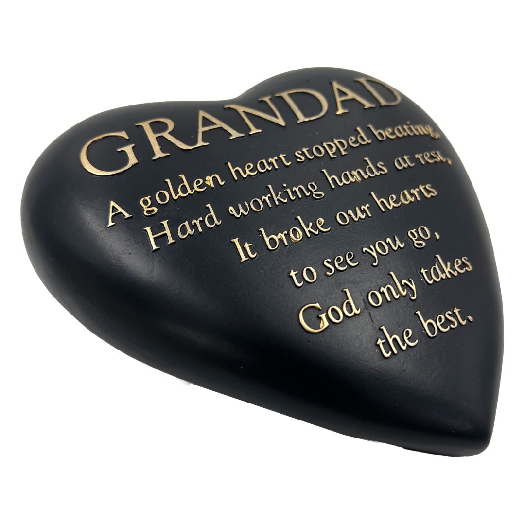 GRANDAD Graveside Memorial Black Gold Love Golden Heart Grave Plaque Ornament Decoration