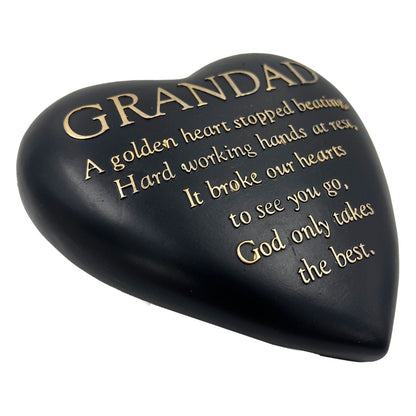 GRANDAD Graveside Memorial Black Gold Love Golden Heart Grave Plaque Ornament Decoration