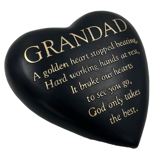 GRANDAD Graveside Memorial Black Gold Love Golden Heart Grave Plaque Ornament Decoration