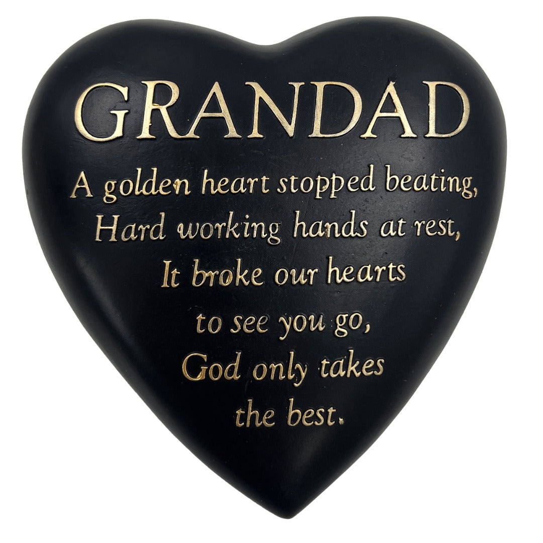 GRANDAD Graveside Memorial Black Gold Love Golden Heart Grave Plaque Ornament Decoration