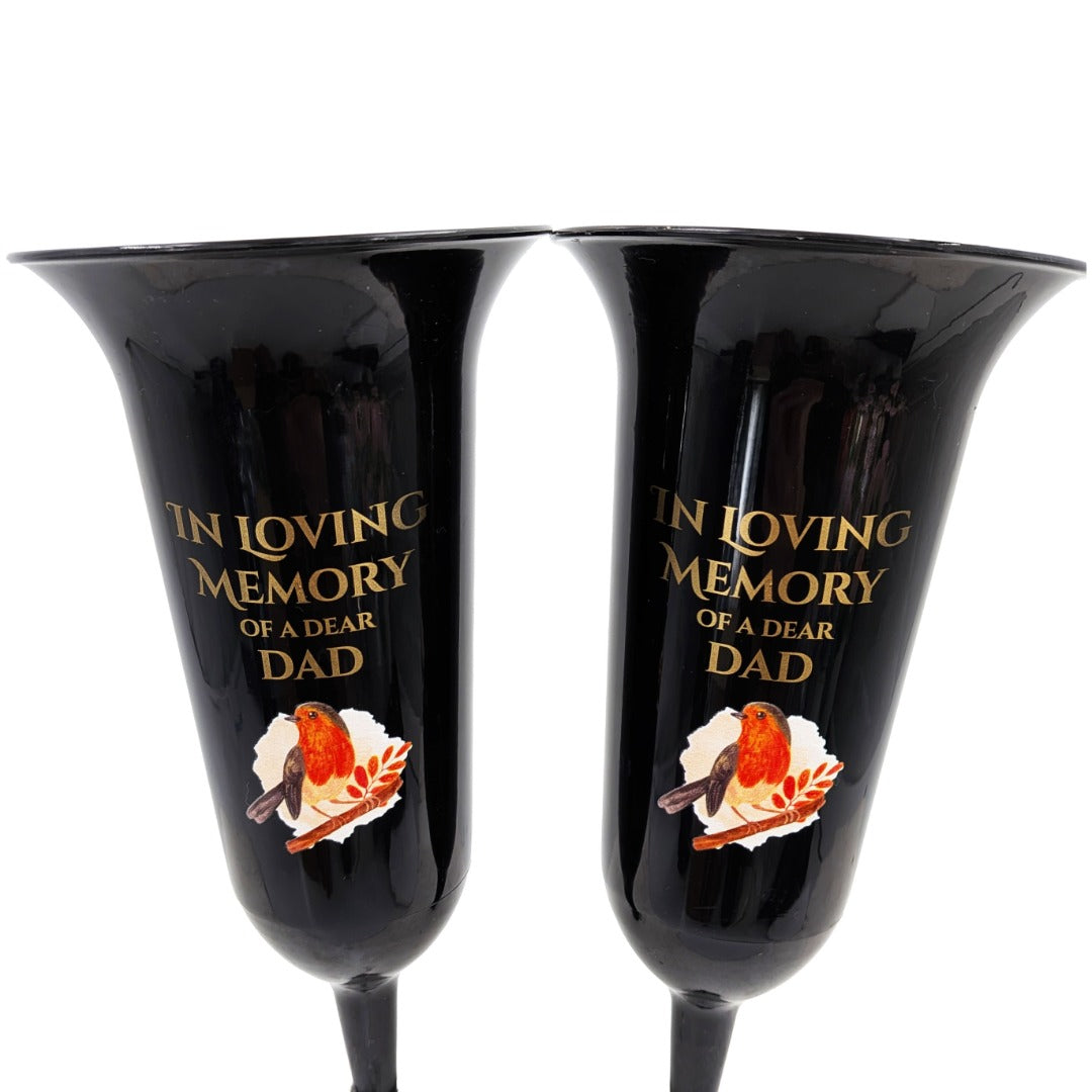 Set of 2 Robin Memorial Grave Flower Vases Spike In Loving Memory Dad
