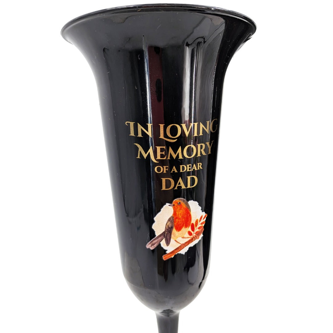 Set of 2 Robin Memorial Grave Flower Vases Spike In Loving Memory Dad
