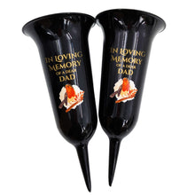 Load image into Gallery viewer, Set of 2 Robin Memorial Grave Flower Vases Spike In Loving Memory Dad