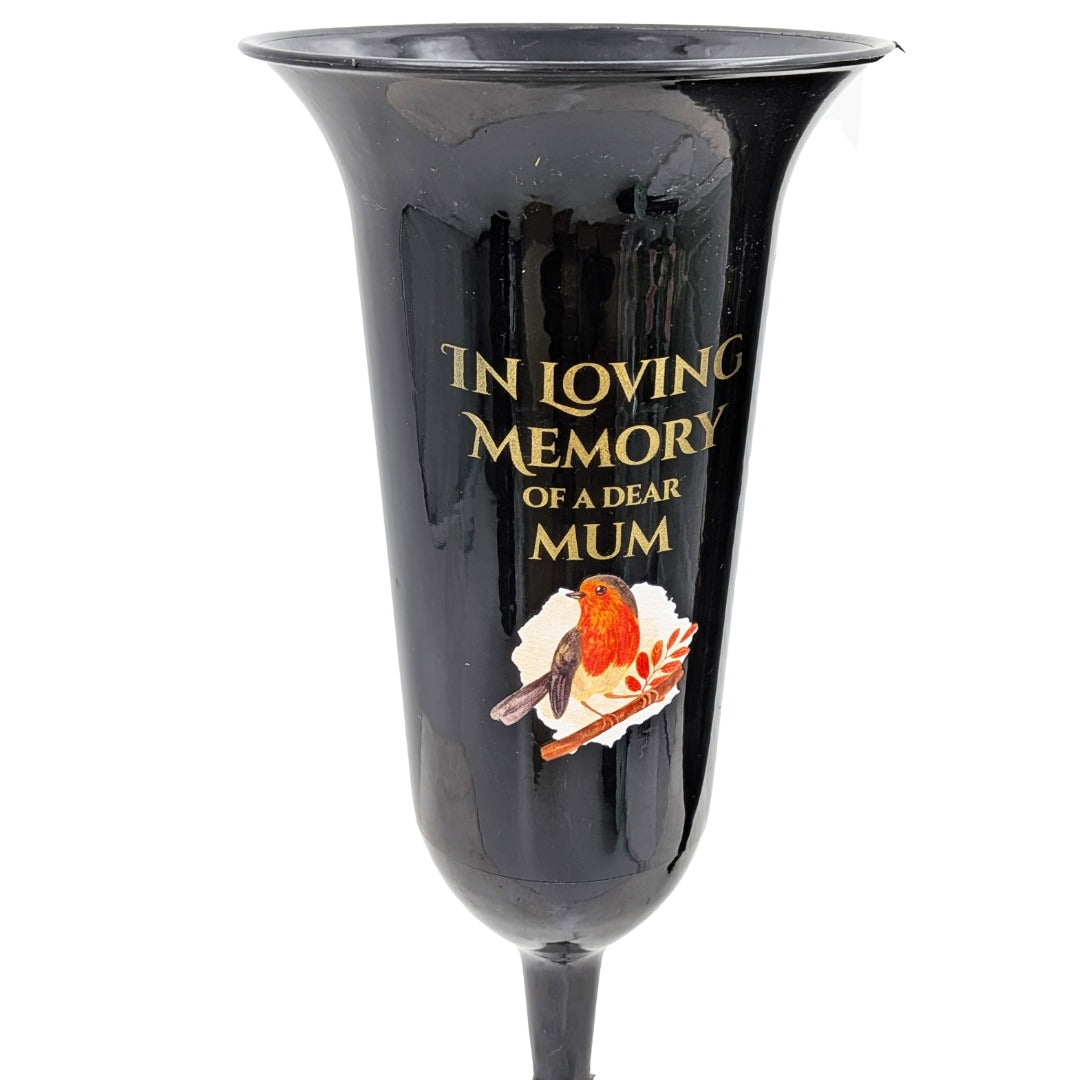 Set of 2 In Loving Memory Mum Robin Memorial Grave Flower Vases Spike