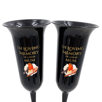 Set of 2 In Loving Memory Mum Robin Memorial Grave Flower Vases Spike