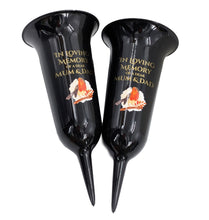 Load image into Gallery viewer, Set of 2 In Loving Memory Mum and Dad Robin Memorial Grave Flower Vases Spike