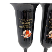 Load image into Gallery viewer, Set of 2 In Loving Memory Mum and Dad Robin Memorial Grave Flower Vases Spike
