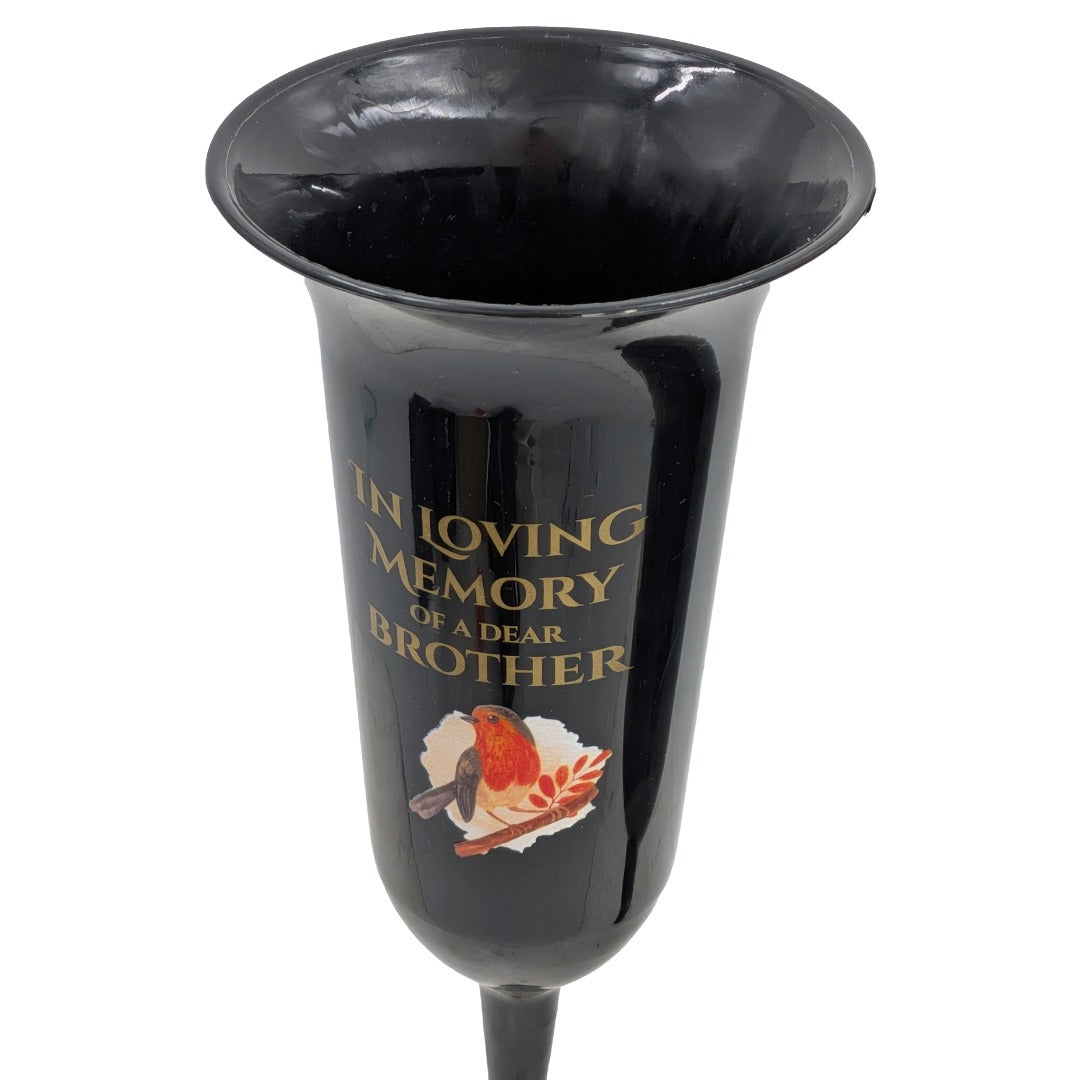 Set of 2 In Loving Memory Brother Robin Memorial Grave Flower Vases Spike