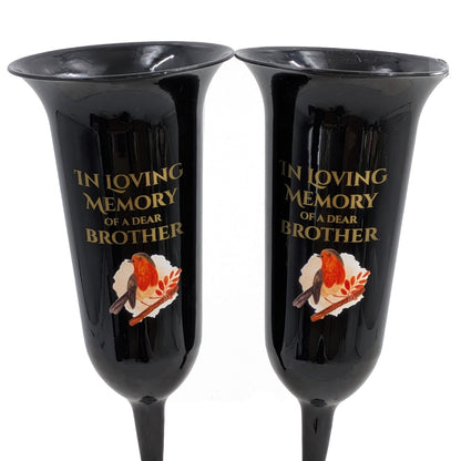 Set of 2 In Loving Memory Brother Robin Memorial Grave Flower Vases Spike