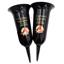 Load image into Gallery viewer, Set of 2 In Loving Memory Sister Grave Vases ? Robin Memorial Cemetery Flower Holders with Spike ? Weatherproof Graveside Tribute