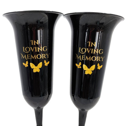 Set of 2 In Loving Memory Grave Vases Butterfly Memorial Cemetery Flower Holders with Spike Weatherproof Graveside Tribute