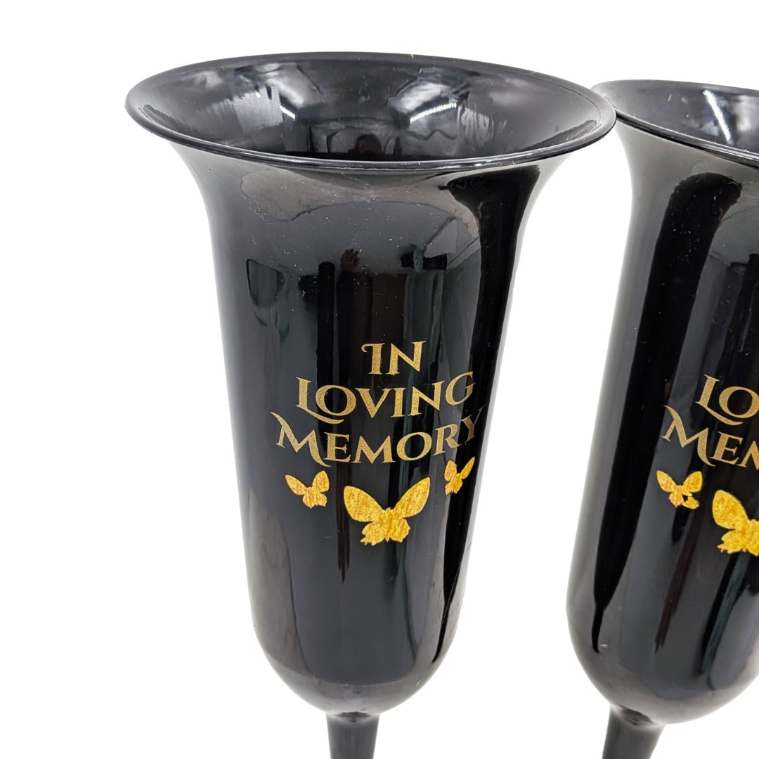 Set of 2 In Loving Memory Grave Vases Butterfly Memorial Cemetery Flower Holders with Spike Weatherproof Graveside Tribute