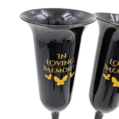 Set of 2 In Loving Memory Grave Vases Butterfly Memorial Cemetery Flower Holders with Spike Weatherproof Graveside Tribute