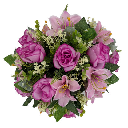 In Loving Memory Memorial Flower Pot With Artificial Pink Flower Arrangement Graveside Tribute