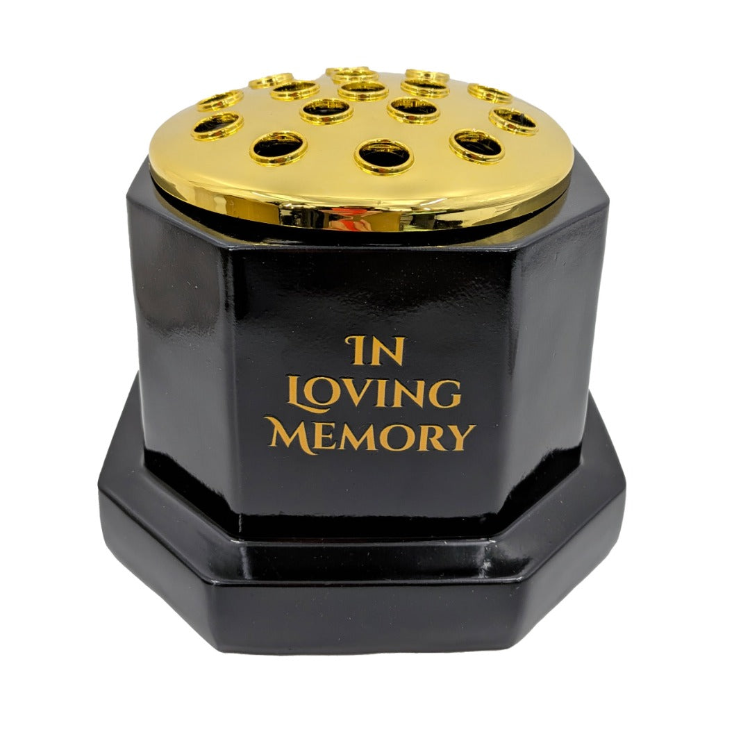 In Loving Memory Memorial Flower Pot With Artificial Pink Flower Arrangement Graveside Tribute