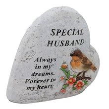 Load image into Gallery viewer, Special Husband Memorial Heart ? Robin &amp; Floral Stone?Effect Graveside Ornament | Tribute Plaque