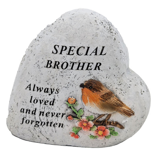 Special Brother Memorial Heart ? Robin & Floral Stone?Effect Graveside Ornament | Tribute Plaque