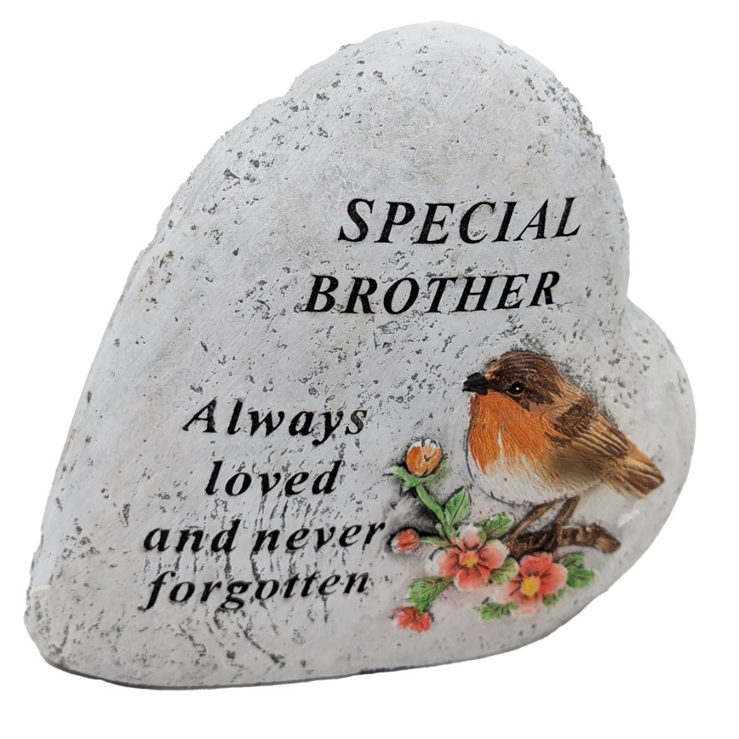 Special Brother Memorial Heart ? Robin & Floral Stone?Effect Graveside Ornament | Tribute Plaque