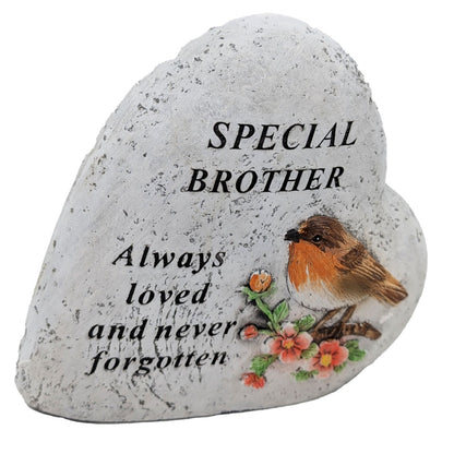 Special Brother Memorial Heart ? Robin & Floral Stone?Effect Graveside Ornament | Tribute Plaque