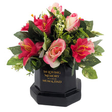 Load image into Gallery viewer, Mum and Dad Memorial Red Pink Rose Lily Flower Pot With Artificial Flower Arrangement Graveside Tribute