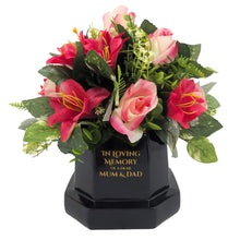 Load image into Gallery viewer, Mum and Dad Memorial Red Pink Rose Lily Flower Pot With Artificial Flower Arrangement Graveside Tribute