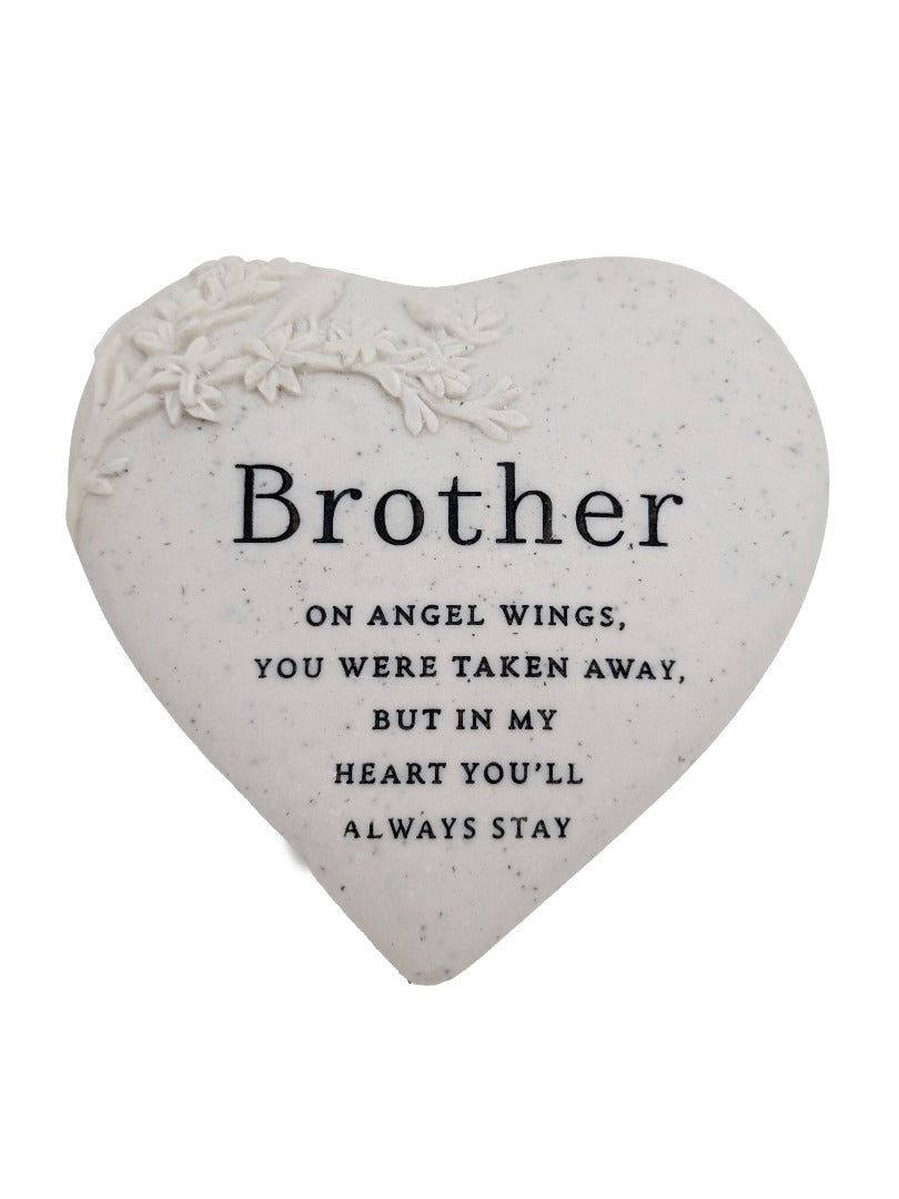 Brother Memorial Floral Bird Heart Plaque Graveside or Garden Remembrance Ornament with Angel Wings Message