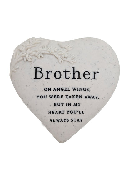 Brother Memorial Floral Bird Heart Plaque Graveside or Garden Remembrance Ornament with Angel Wings Message