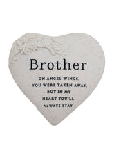 Load image into Gallery viewer, Brother Memorial Floral Bird Heart Plaque Graveside or Garden Remembrance Ornament with Angel Wings Message