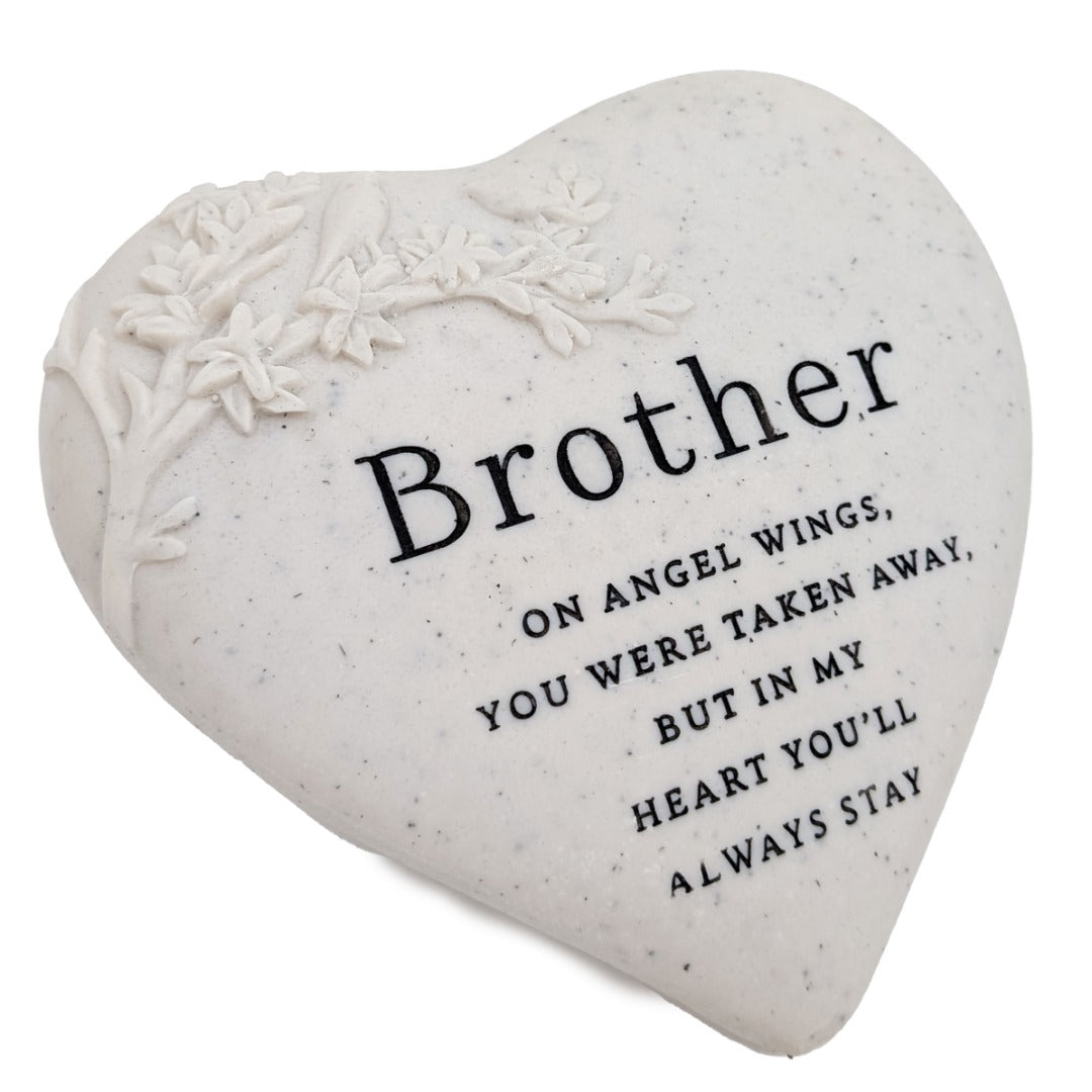 Brother Memorial Floral Bird Heart Plaque Graveside or Garden Remembrance Ornament with Angel Wings Message